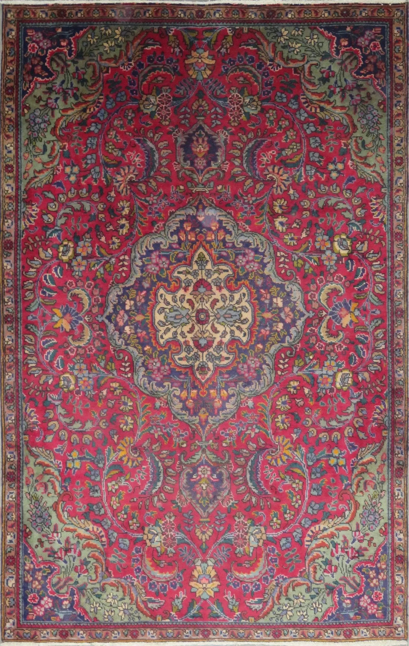 One Of The Kind Hand-Knotted Persian Wool Rug _ Luxurious Vintage Design, 7'9" x 5'1", Artisan Crafted